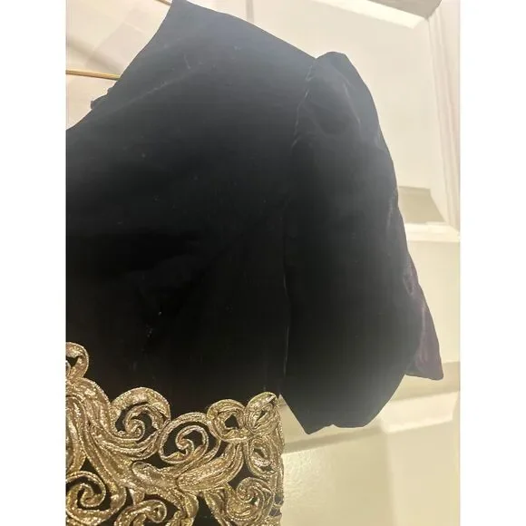 Vintage Scott McClintock Black‎ Velvet and Gold Detail Lace Dress - Picture 7 of 14